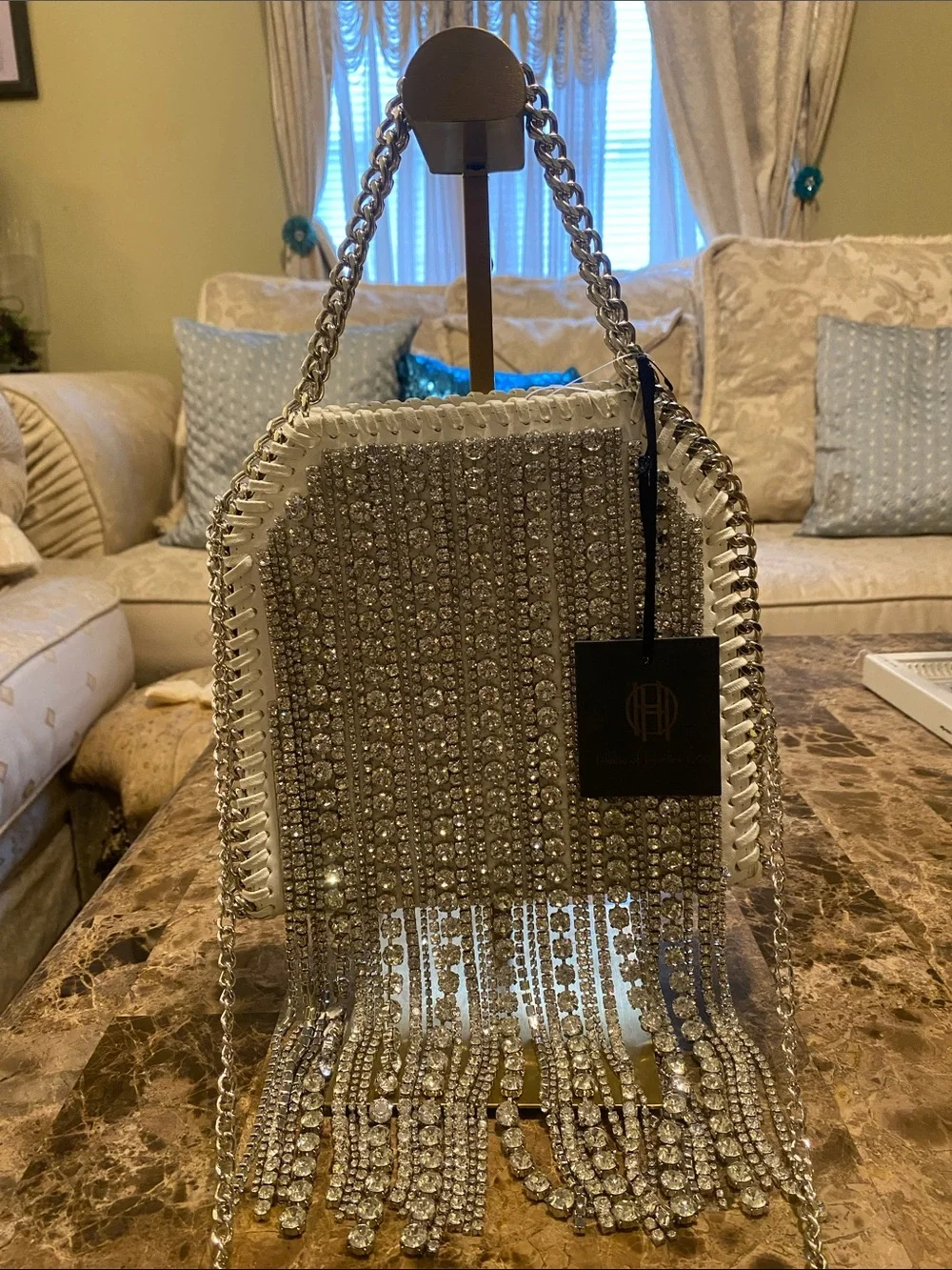 House of Harlow 1960 Silver Crystal Fringe Shoulder Bag